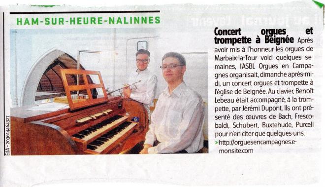 Concert 25 mai 2014 Beignée Orgue et trompette